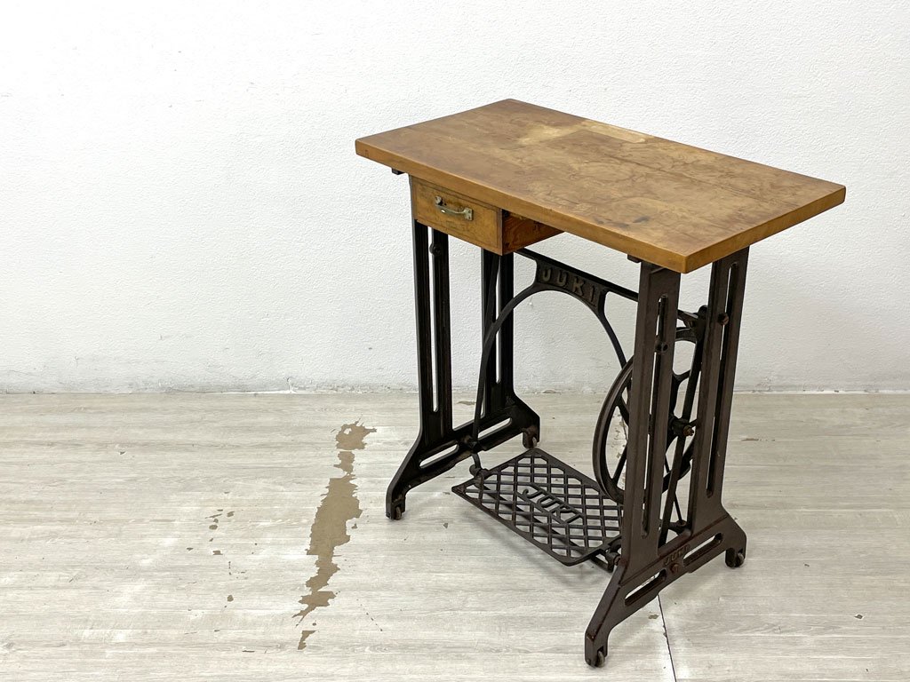 無垢材天板 × ビンテージミシン脚 テーブル デスク ワークテーブル 古
