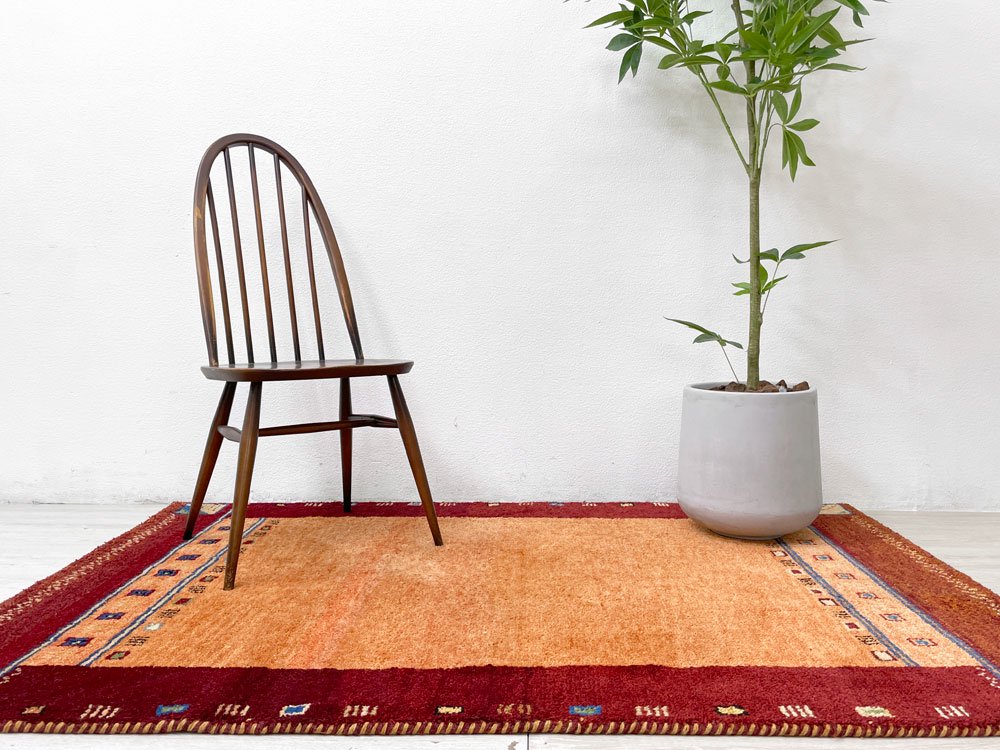イラン製 ギャッベ ラグ 絨毯 手織り ウール100％ レッド×オレンジ系 