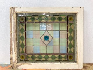 ヨーロピアンアンティーク European antique ステンドグラス 窓 ウォールデコレーション 86.5×72.5cm 建具 イギリス フランス  ●