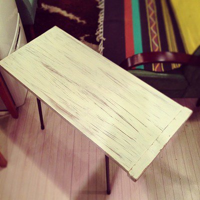 White Paint Wood  Steel Reg   Remake Table