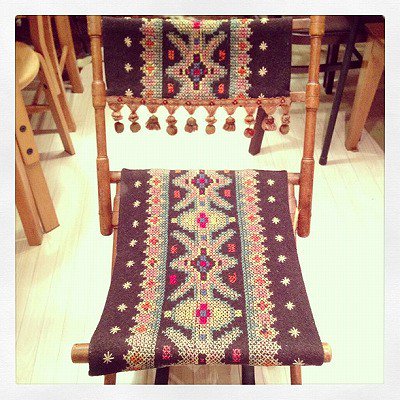 Vintage Sweden Cross Stitch Tapestry Folding Chair