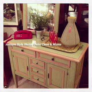 Antique StyleShabby Paint   Chest & Mirror Set