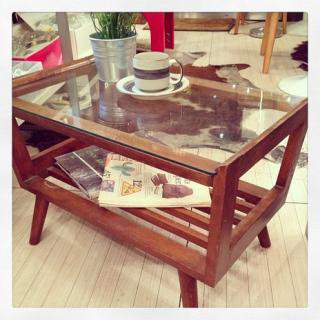  Japan Vintage   Glass  Wood  Coffee Table / ѥӥơ饹ڡҡơ֥