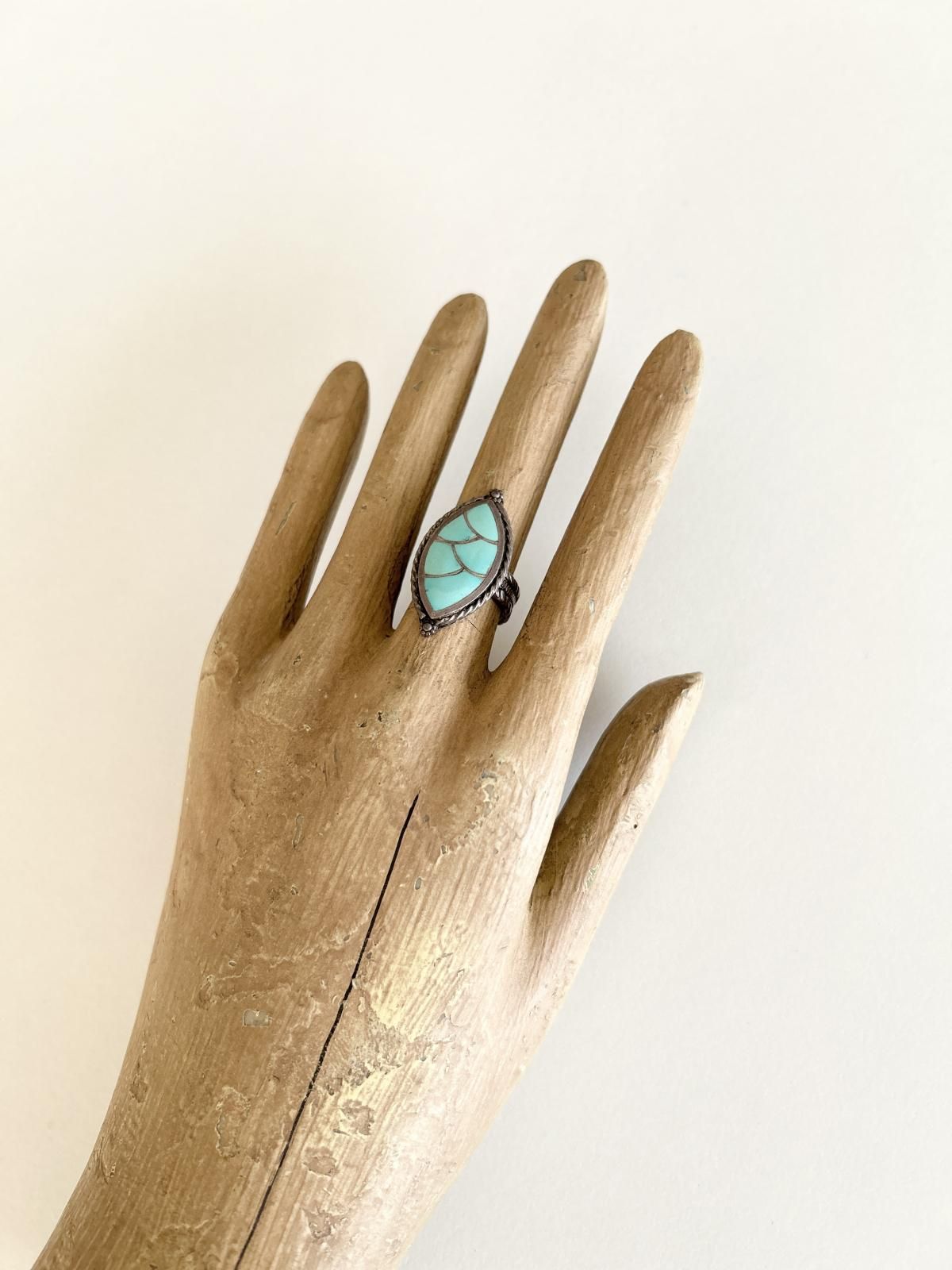 ズニ族 1980sビンテージターコイズフィッシュスケールリング 7号