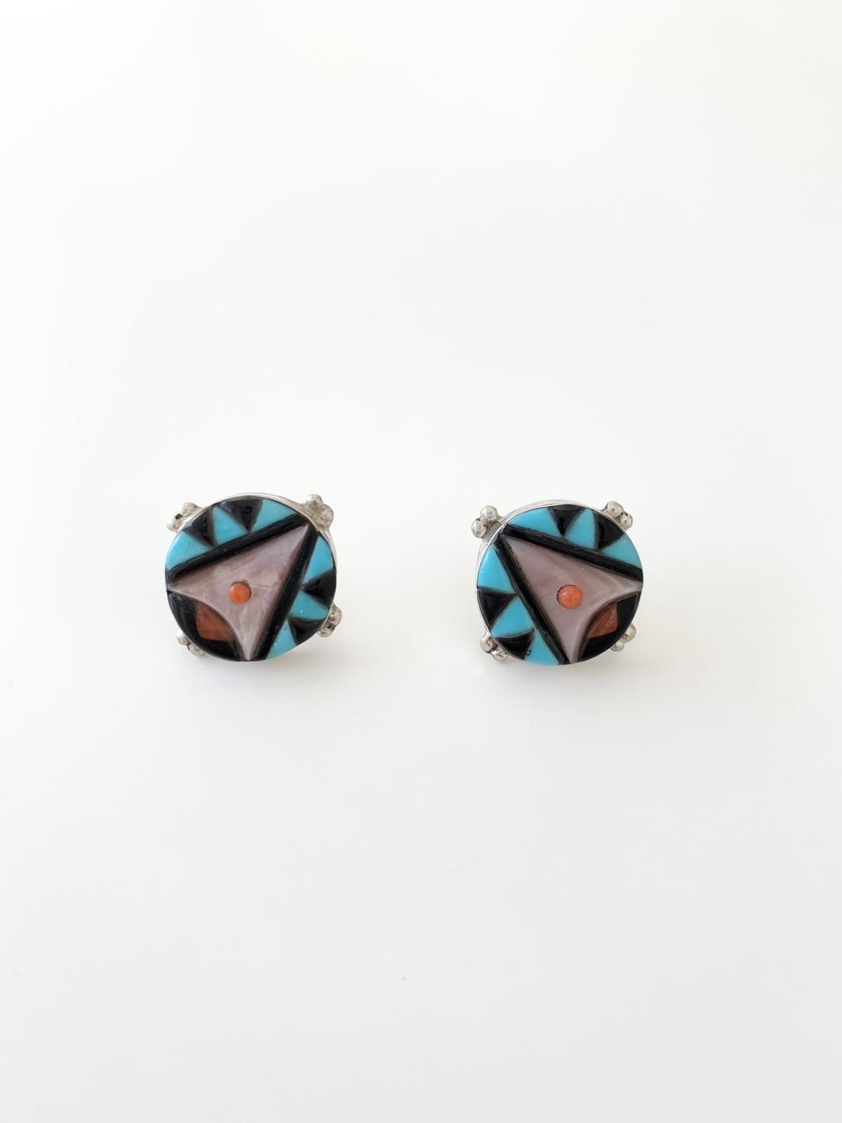 100%正規品 ズニ族 インディアンジュエリー - マルチカラーインレイピアス アクセサリー