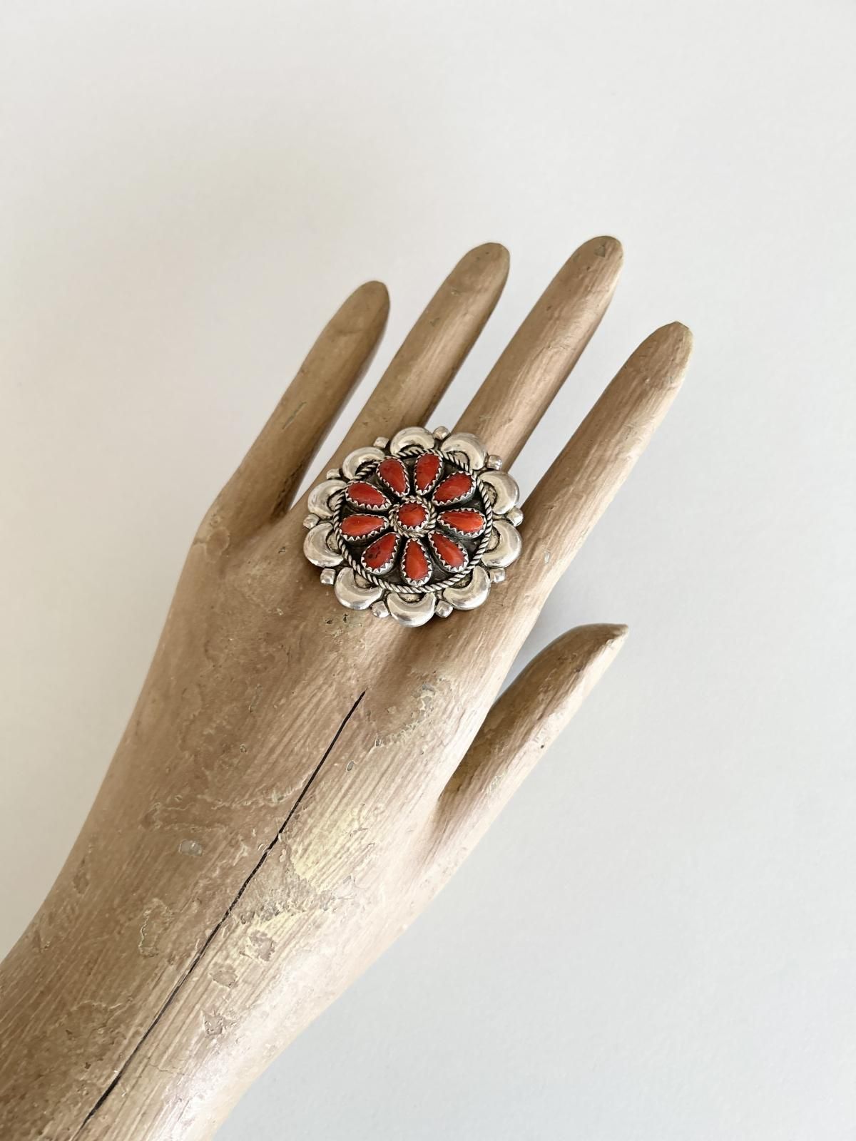 インディアンジュエリー　ナバホ族　リング13号 ナバホ族 コーラルクラスターリング 13号 - インディアン