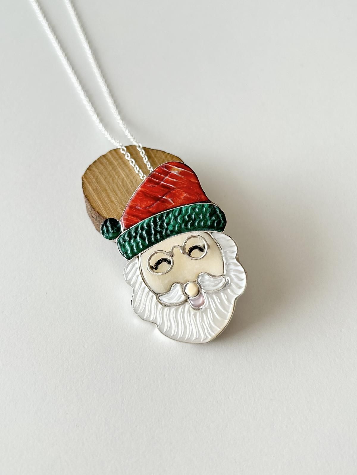 ズニ族 マルチカラーインレイサンタクロースペンダントトップ＆ピン