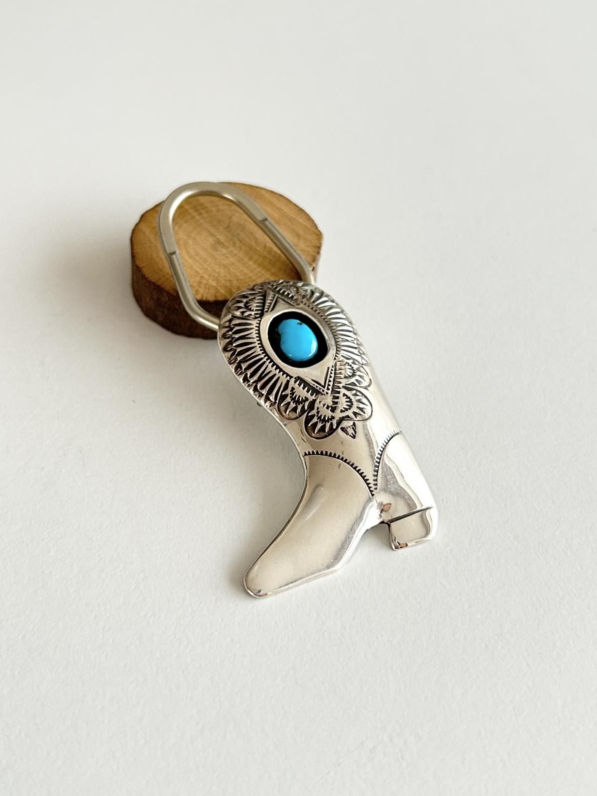 ナバホ族 キングマンターコイズウエスタンブーツキーホルダー