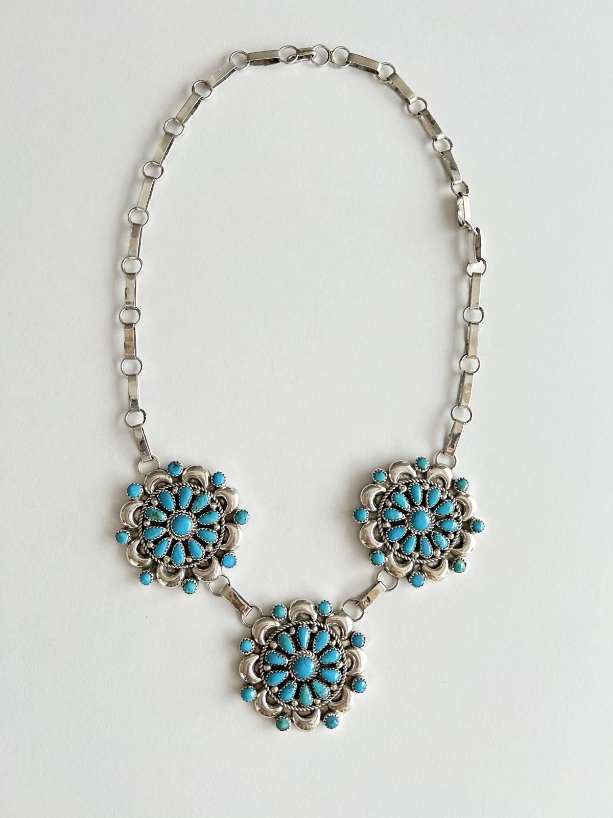 ナバホ族 キングマンターコイズクラスターネックレス - インディアン