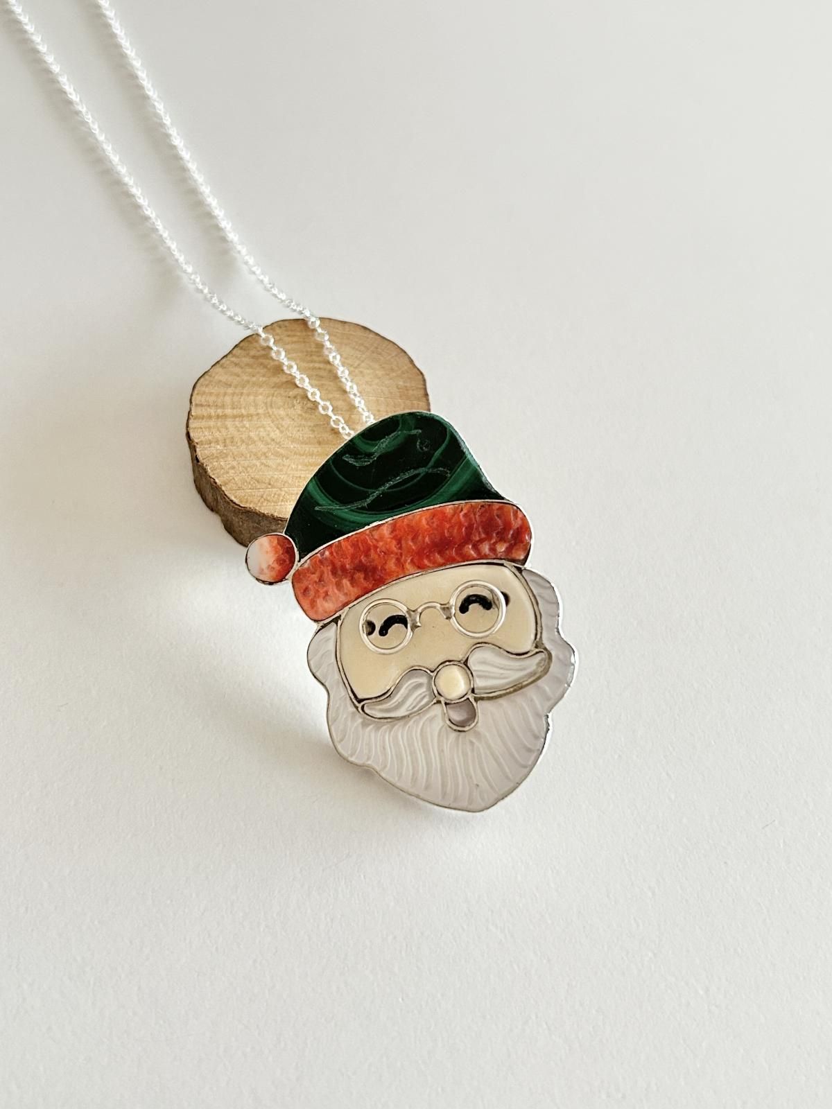 ズニ族 マルチカラーインレイサンタクロースペンダントトップ＆ピン