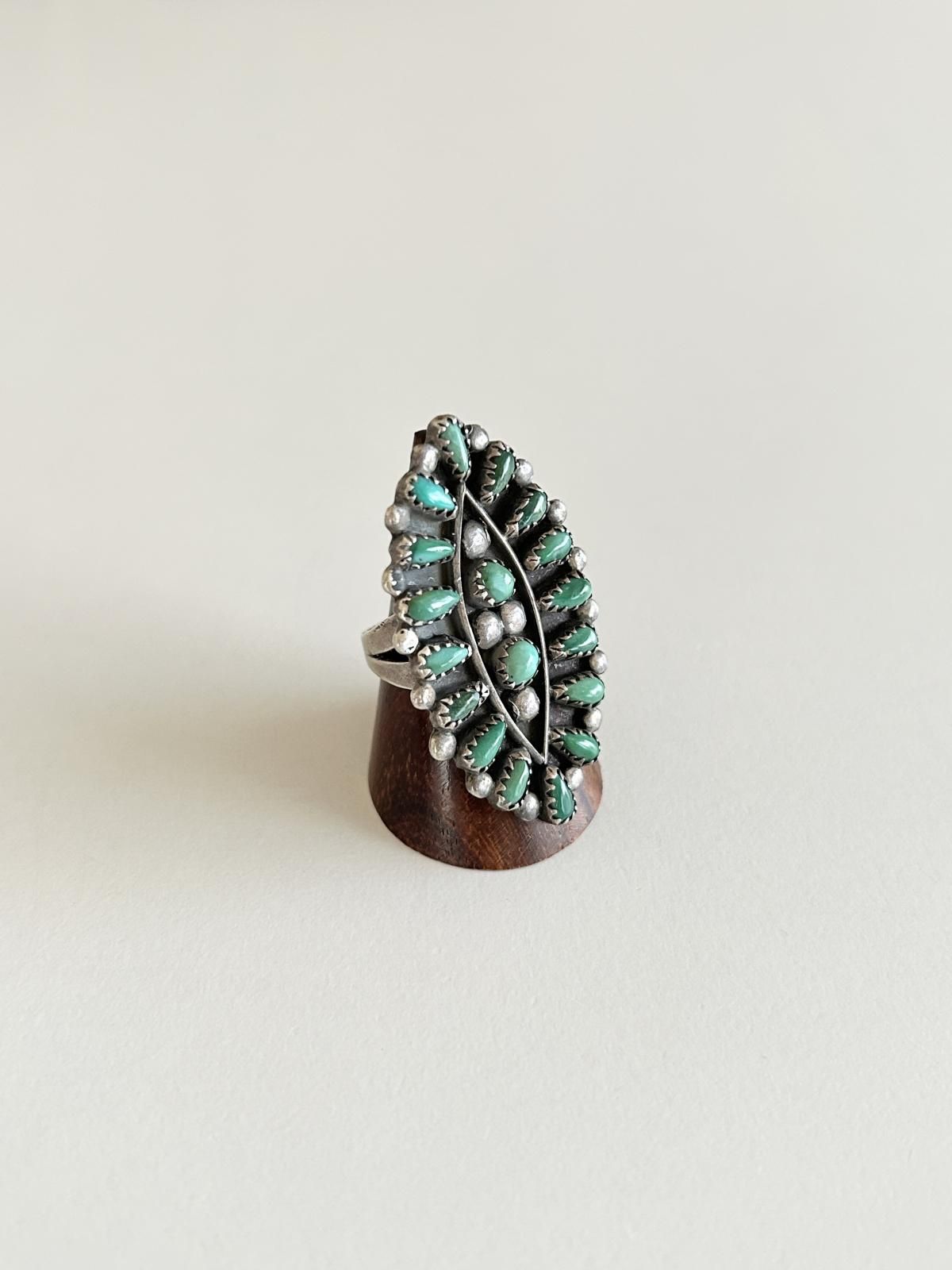 ズニ族 ビンテージターコイズクラスターリング 10.5号 - インディアン