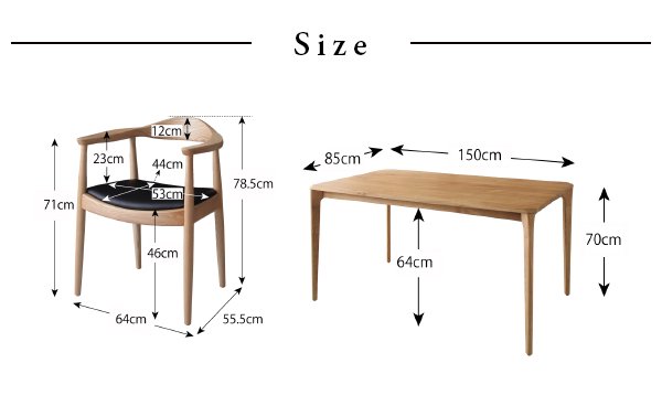 天然木オーク無垢材北欧デザイナーズダイニングC.K.シーケー 3点セット(テーブル+チェア2脚) W150の画像
