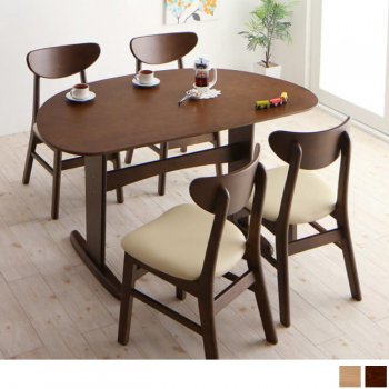 天然木半円テーブルダイニング Luneリュヌ 5点セットA(テーブル+チェア4脚) W135