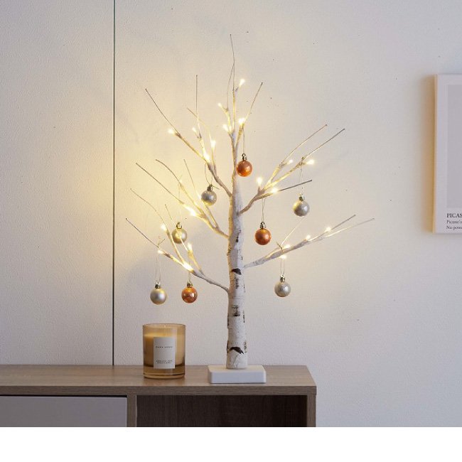 LEDの優しい光とナチュラルな白樺ブランチツリーSchnee 白樺風ツリー 【高さ60cm】の画像