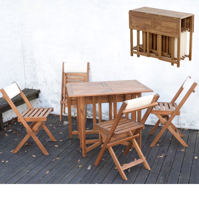 天然木 折りたたみ テーブル 5点セット クリコ 【CRICO】の画像