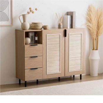 ナチュラルな木目にルーバーデザイン隠す収納と見せる収納家具【Coffea】コフェア キャビネット 幅110cm