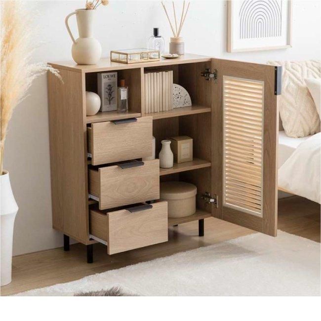 キャビネット収納 ナチュラルな木目にルーバーデザイン【Coffea キャビネット収納 ナチュラルな木目にルーバーデザイン【Coffea