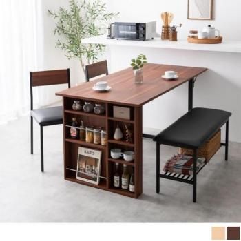 収納付伸長式ダイニングテーブル+チェア2脚+ベンチ【Super】シュペール 4点セット