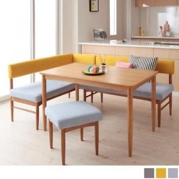 ソファーベンチダイニングセットE-JOYイージョイ オットマン4点セット(ダイニングテーブル+アームソファ+バックレストソファ+オットマン)