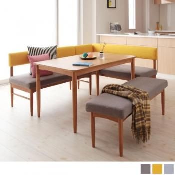 ソファーベンチダイニングセットE-JOYイージョイ ベンチ4点セット(ダイニングテーブル+アームソファ+バックレストソファ+ベンチ)