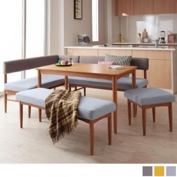 ソファベンチダイニングセットE-JOYイージョイ 5点セット(ダイニングテーブル+アームソファ+バックレストソファ+ベンチ+オットマン