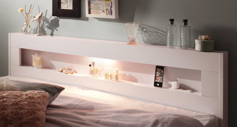 LEDライト・コンセント付デザインベッド</br>選べる床板・すのこシングルベッドEspoirエスポワール