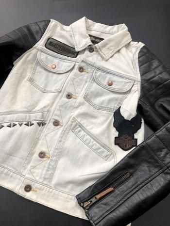 harley davidson leather sleeve denim jacket