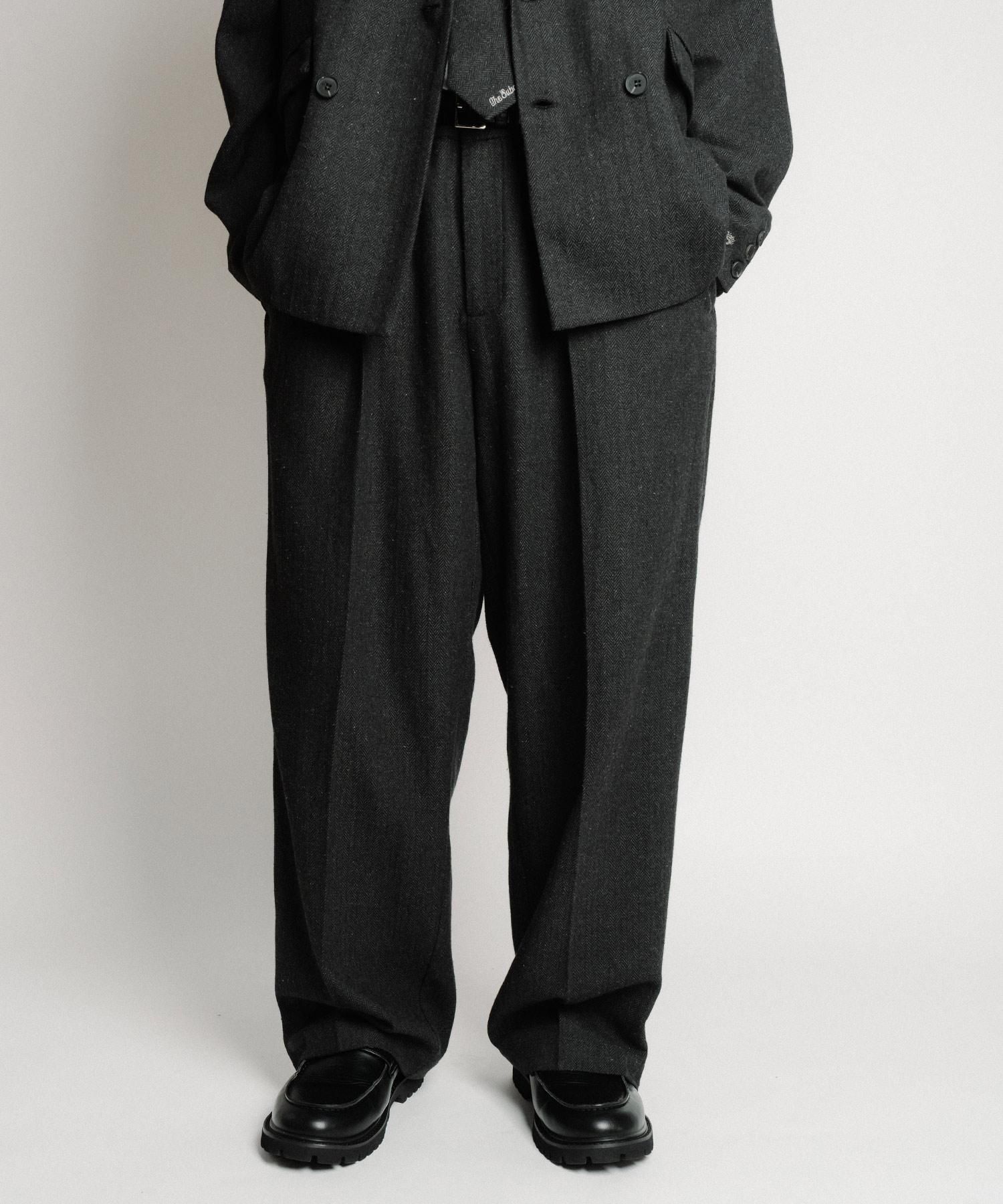 【にょよ】 Herringbone side zip wide slacks - Subciety Online Store
