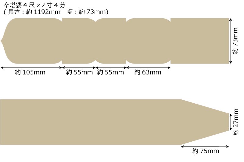 卒塔婆4尺(1192mm)×2寸4分(73mm)×9mm等級B（50本入）