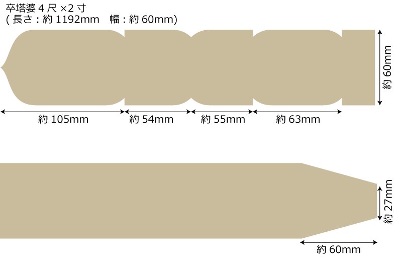卒塔婆4尺(1192mm)×2寸(60mm)×9mm等級A（500本入）