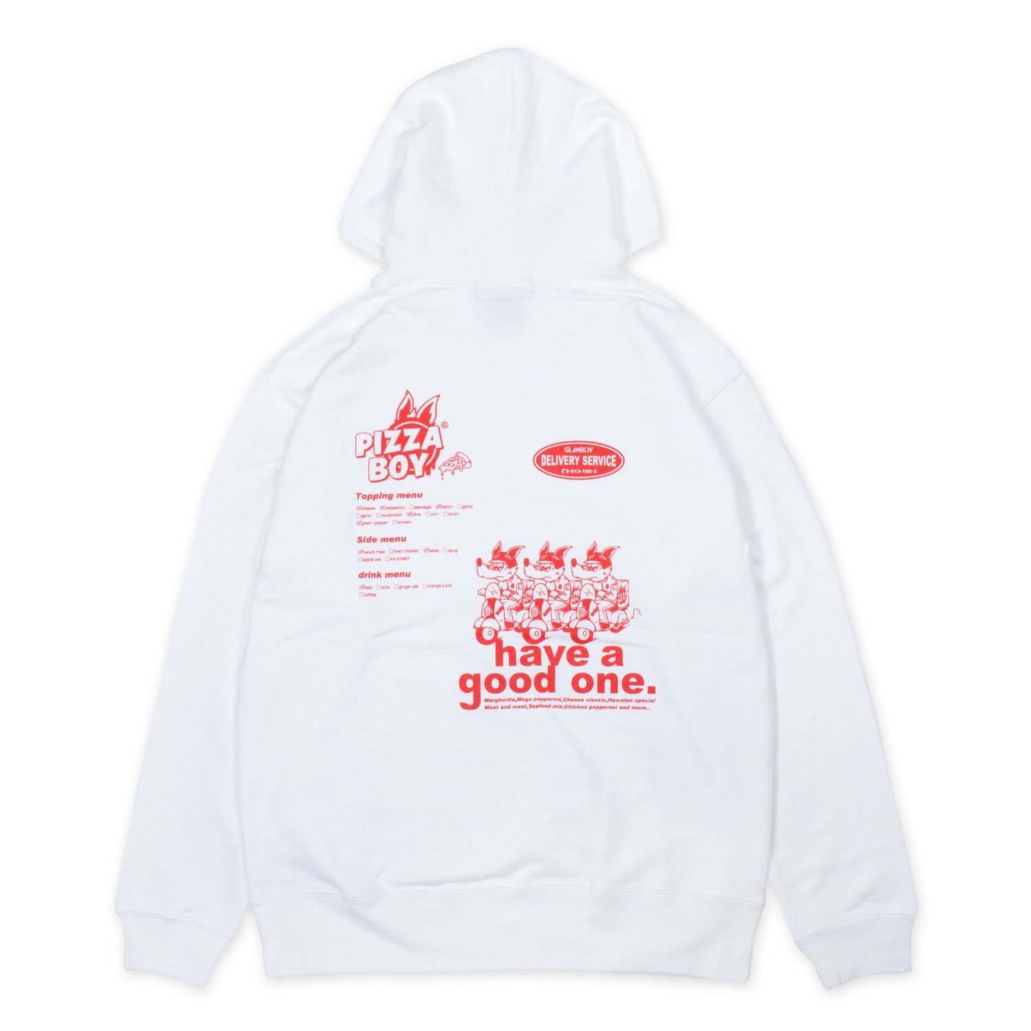 <img class='new_mark_img1' src='https://img.shop-pro.jp/img/new/icons56.gif' style='border:none;display:inline;margin:0px;padding:0px;width:auto;' />PIZZA BOY BIG HOODIE【WHITE】