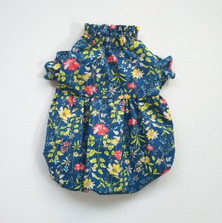 Dog ワンピース~Blooming flowers-antique blue~