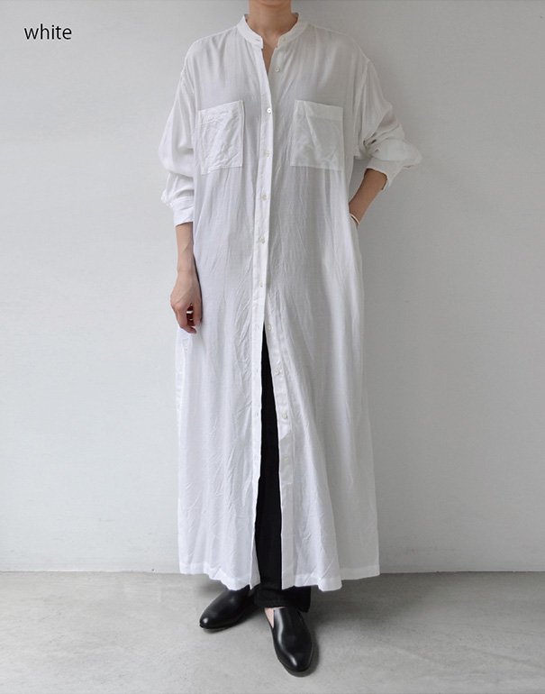 WIRROW cupro cotton stand collar shirt dress white