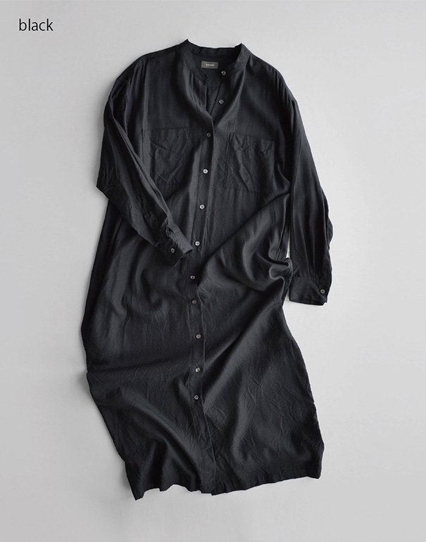 WIRROW cupro cotton stand collar shirt dress black