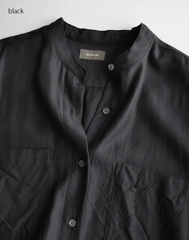 WIRROW cupro cotton stand collar shirt dress black