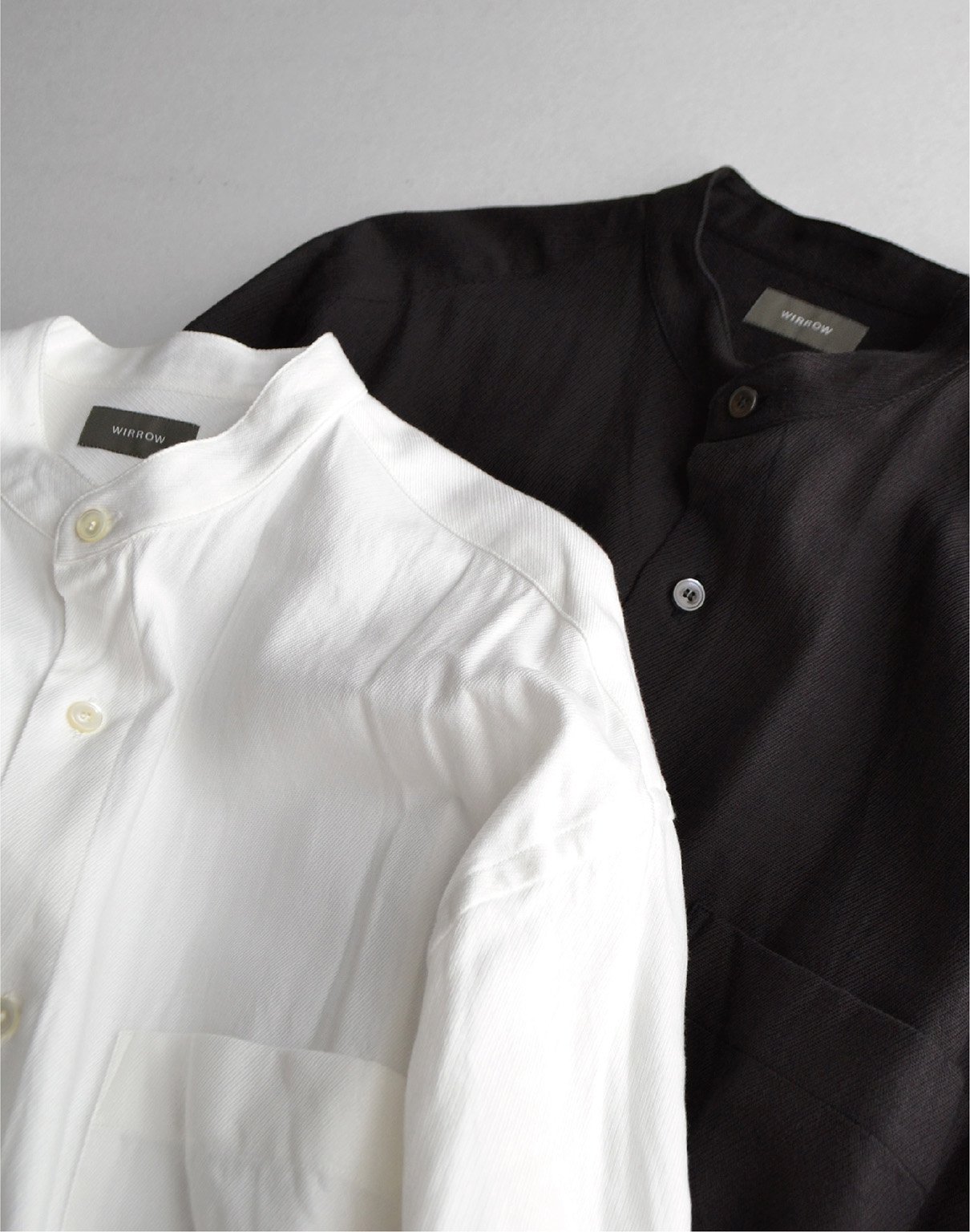 WIRROW Washi cotton twill stand collar shirt white