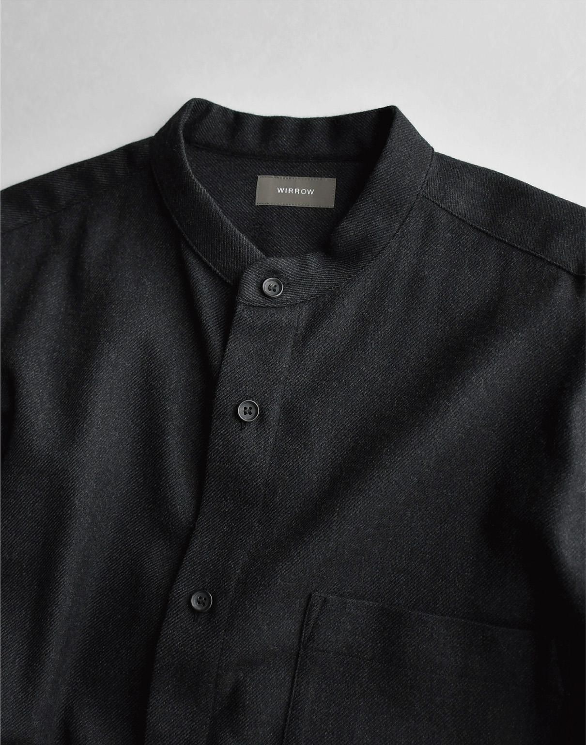 WIRROW Botany wool stand collar shirt charcoal WIRROW Botany wool stand collar shirt charcoal