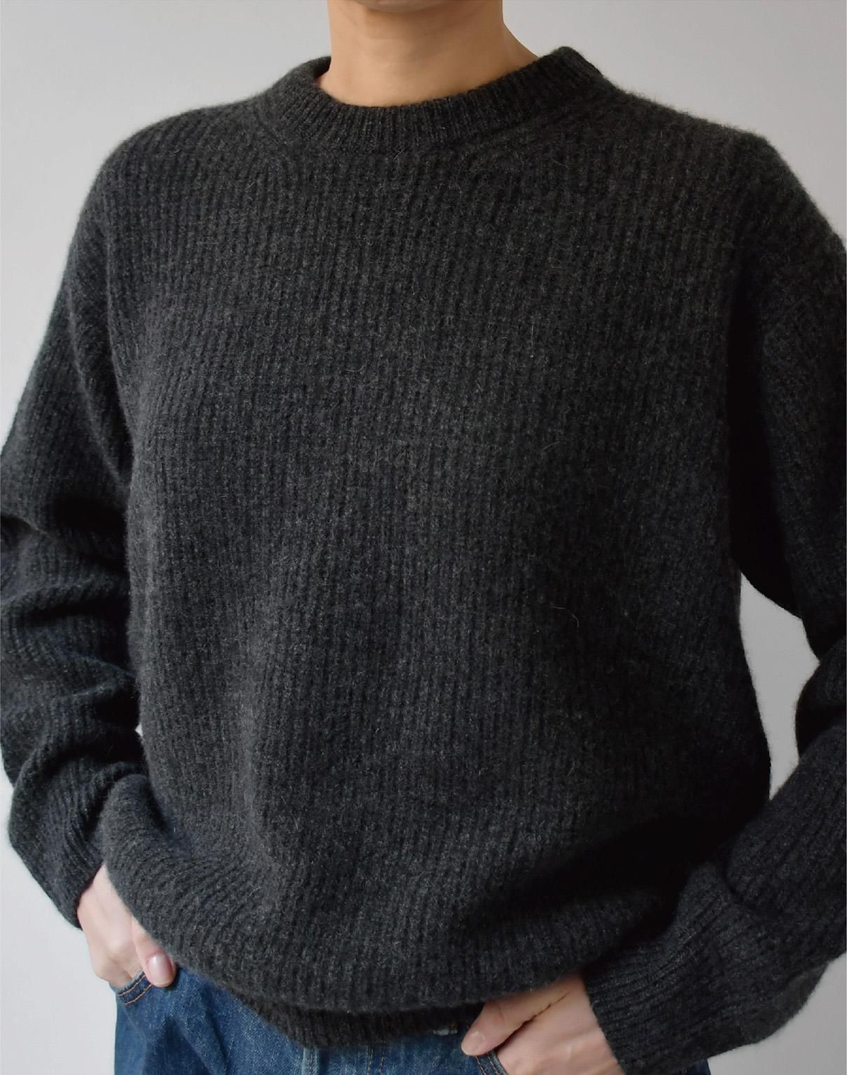 YAECA カシミヤニットクルー d.gray