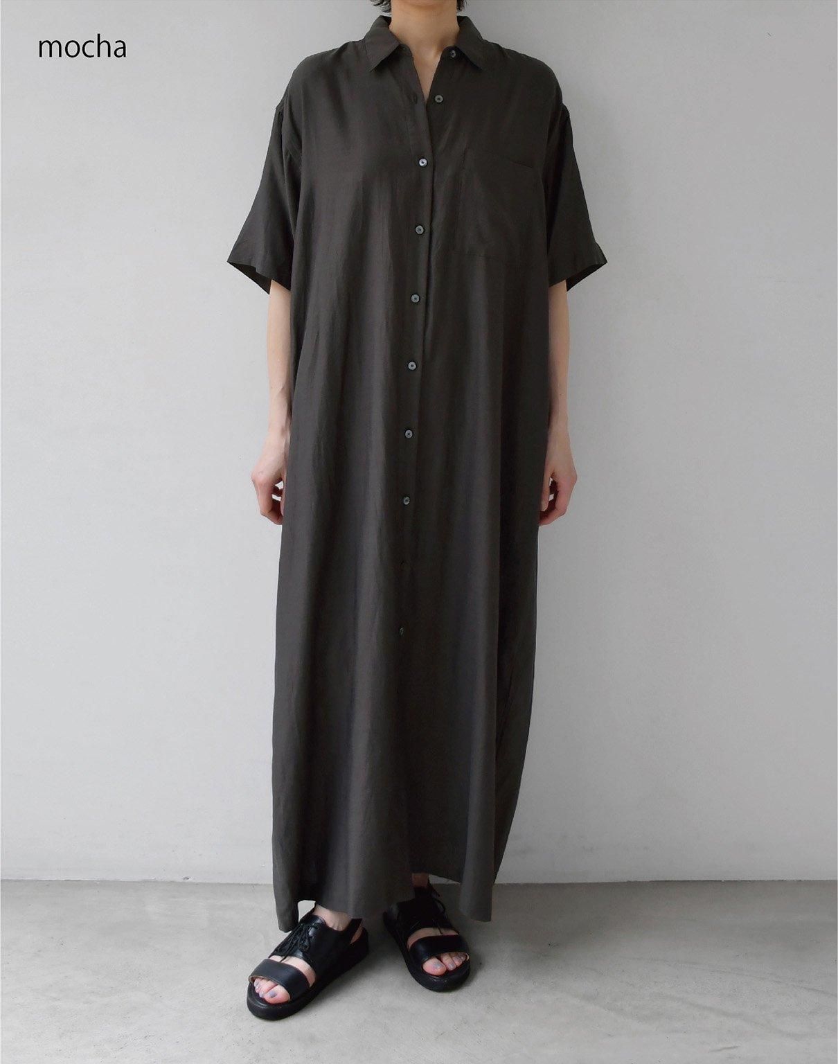 WIRROW cupro cotton half sleeve shirt dress mocha WIRROW cupro cotton half sleeve shirt dress mocha