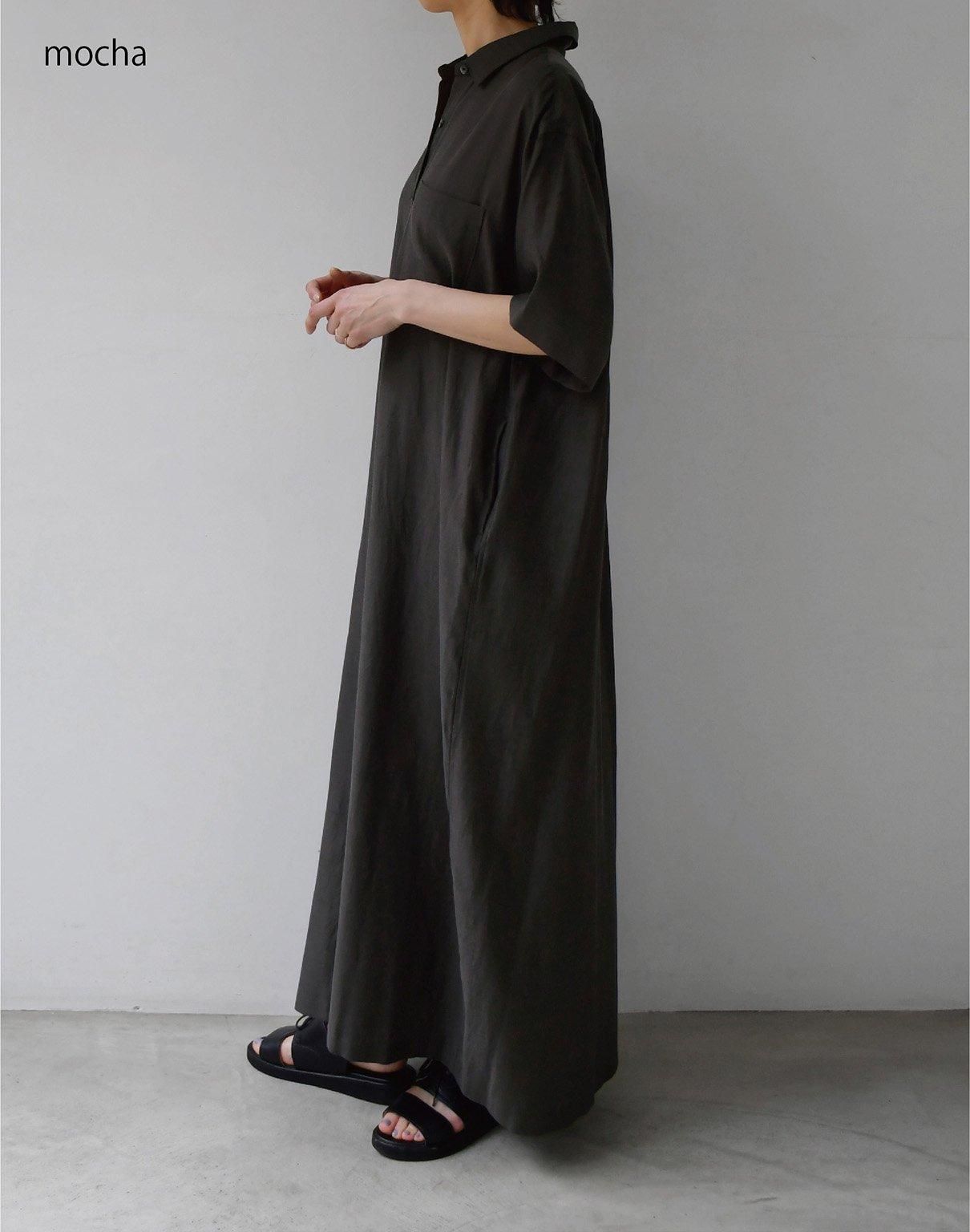 WIRROW cupro cotton half sleeve shirt dress mocha