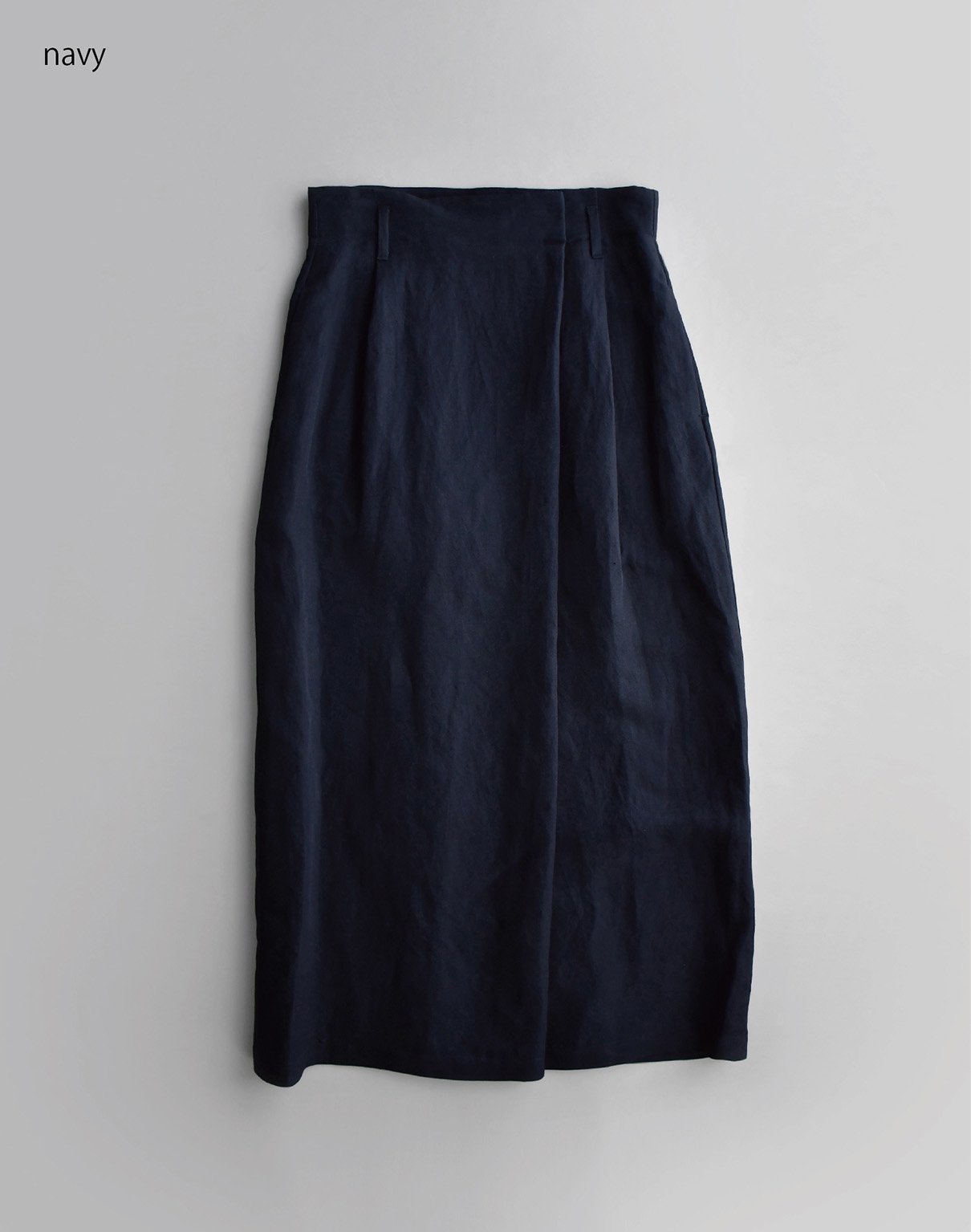 WIRROW linen rayon wrap skirt navy