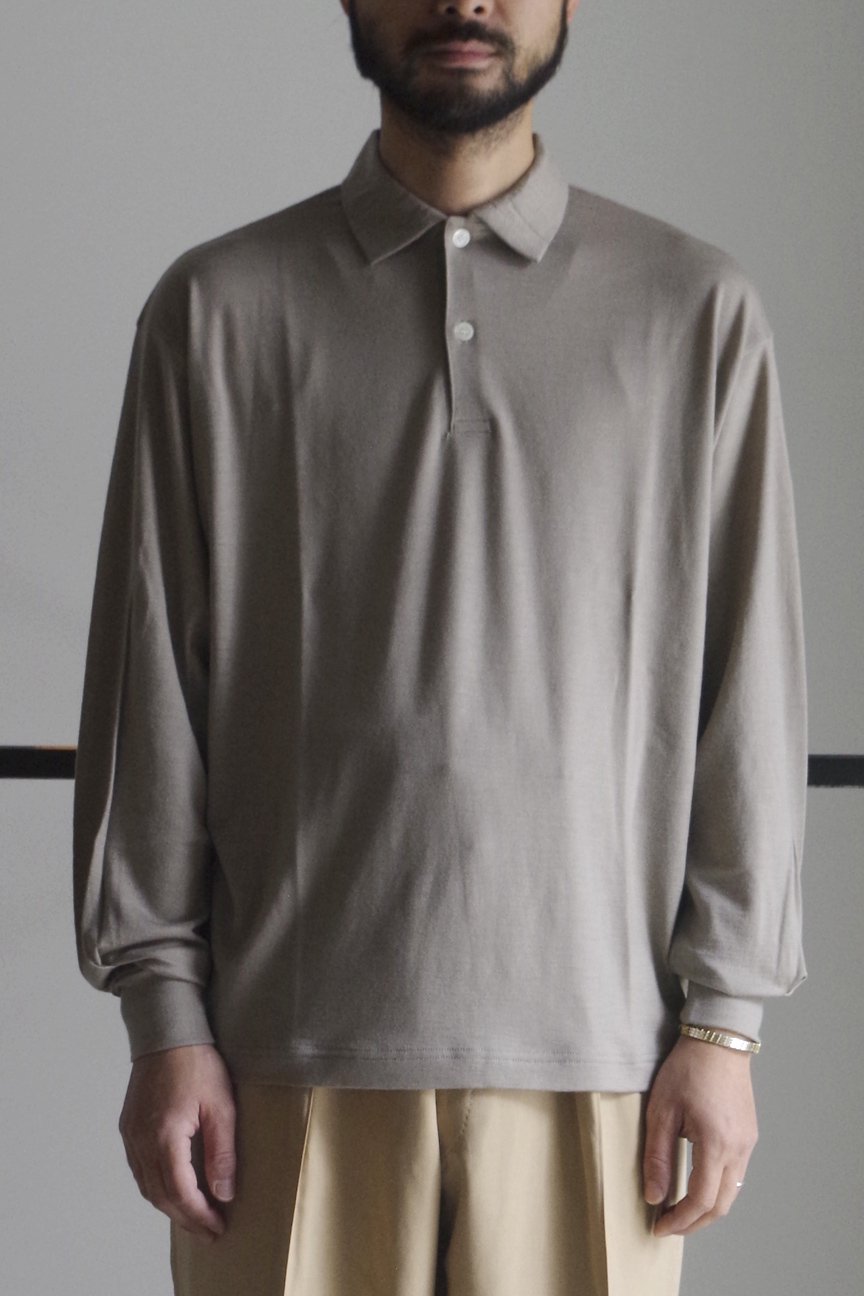 WASHABLE-WOOL L/S POLO SHIRT / TAUPE - RAINMAKER KYOTO ONLINE