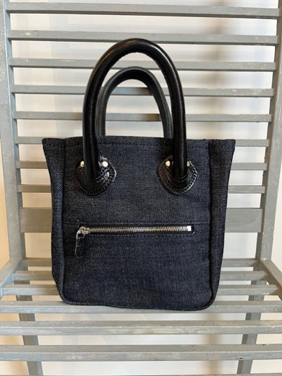 LEATHER HANDLE MINI DENIM TOTE