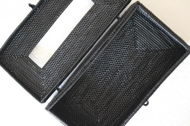 【バリ島土産】黒檀調象嵌入アタ製品ティッシュケース アタ製品ティッシュケース(ブラック）D - あたや【バリ島アタ