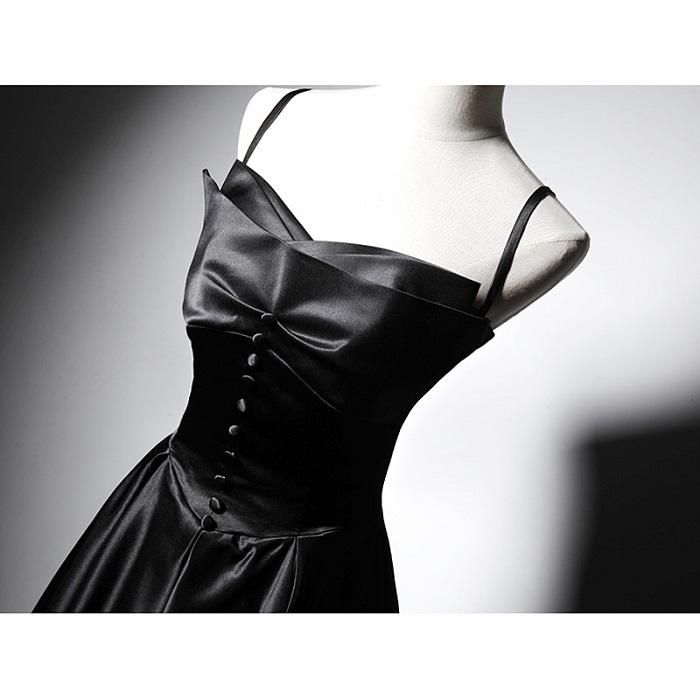 SO1034 セミオーダー 黒のサテン生地のミモレ丈ドレス - マイ