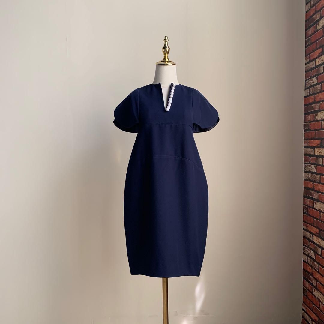 パール襟 コクーン型半袖ワンピース M Y Design 格安洋服オーダーメイド