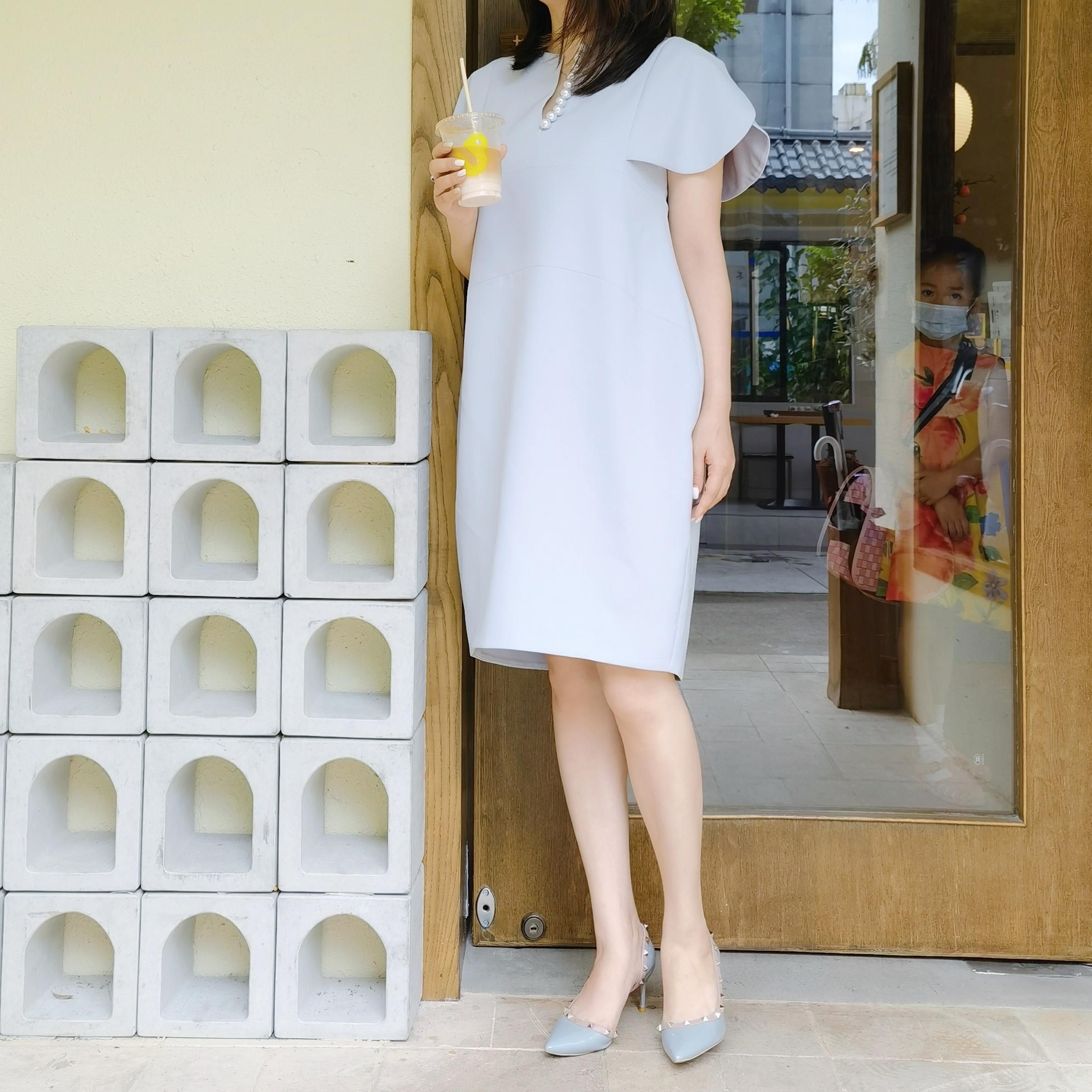 パール襟 コクーン型半袖ワンピース M Y Design 格安洋服オーダーメイド パール襟 コクーン型半袖ワンピース M Y Design 格安洋服オーダーメイド