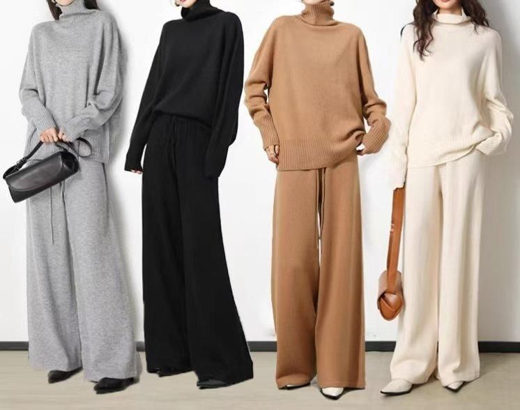 2024A/W タートルネック長袖+ワイドパンツ ニットセットアップ 2024A/W タートルネック長袖+ワイドパンツ ニットセットアップ