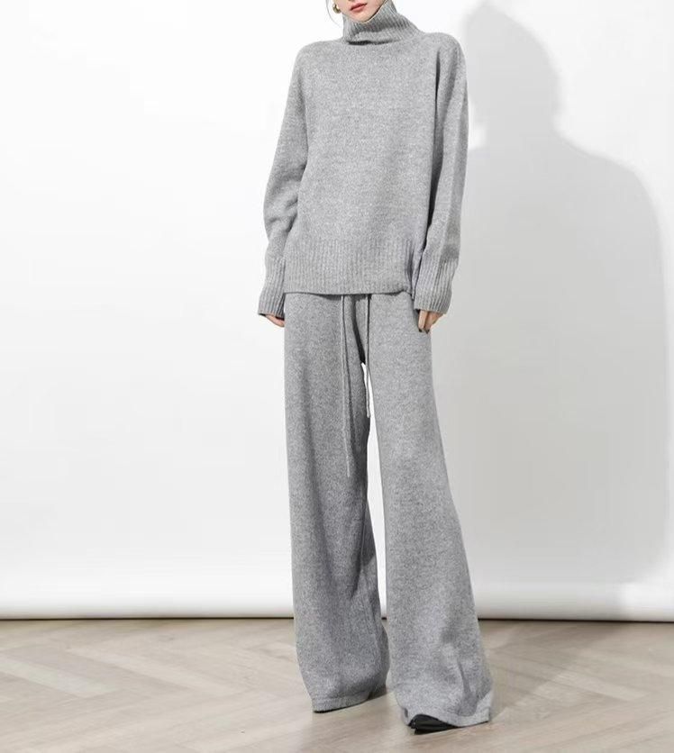 2024A/W タートルネック長袖+ワイドパンツ ニットセットアップ 2024A/W タートルネック長袖+ワイドパンツ ニットセットアップ