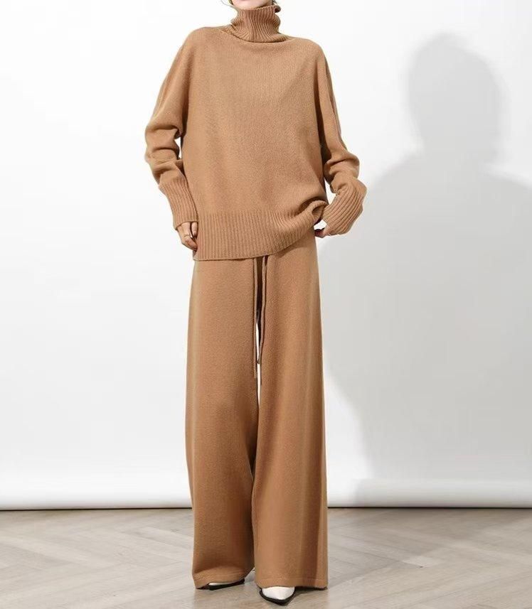 2024A/W タートルネック長袖+ワイドパンツ ニットセットアップ 2024A/W タートルネック長袖+ワイドパンツ ニットセットアップ